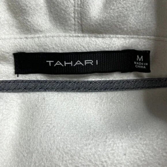 Tahari Open Front Jacket Womens Gray Stone Faux Leather Long Sleeve Pockets Sz M - Picture 3 of 12